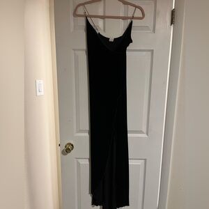 Black velvet maxi length dress with beaded straps